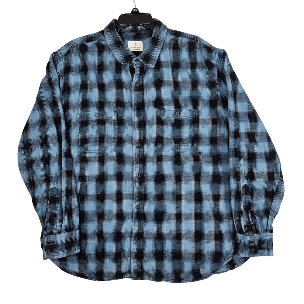 Mutual Weave Flannel Shirt Blue Black Plaid Cotton Button Down XXL Flannel Plaid